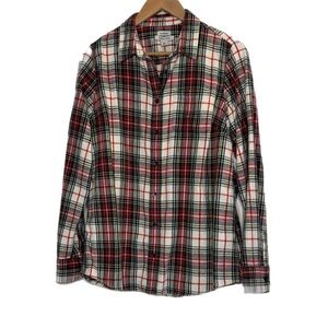 L. L. Bean 100% cotton flannel red/green plaid long sleeve button up top shacket